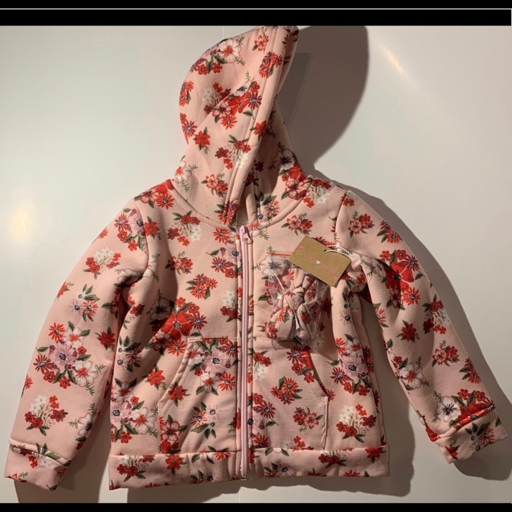 Girls Pink Floral Hoodie W/Headband